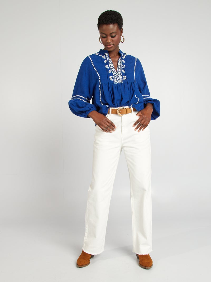 Blouse en gaze de coton Bleu - Kiabi