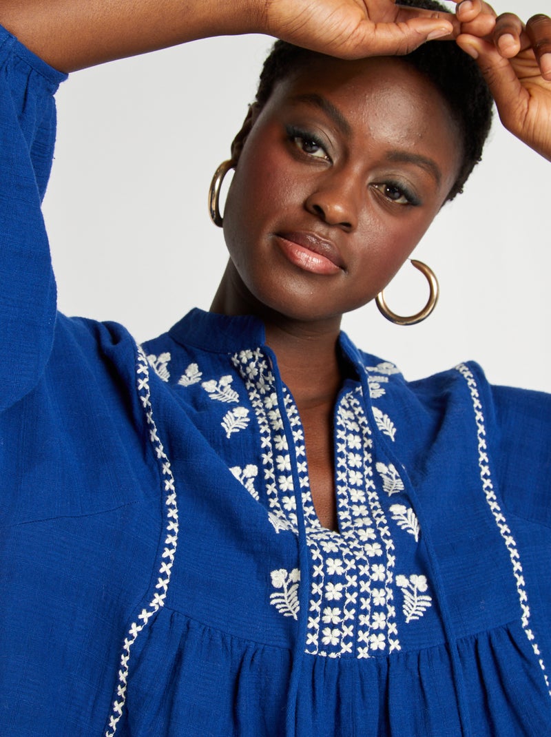 Blouse en gaze de coton Bleu - Kiabi
