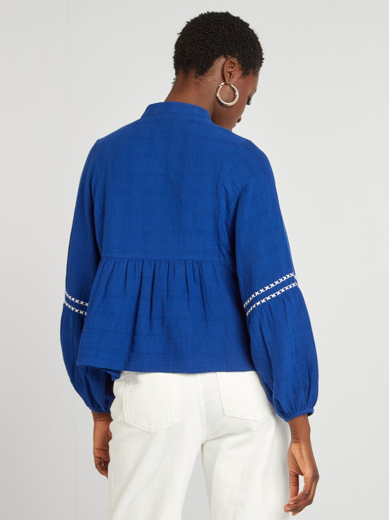 Blouse en gaze de coton Bleu - Kiabi