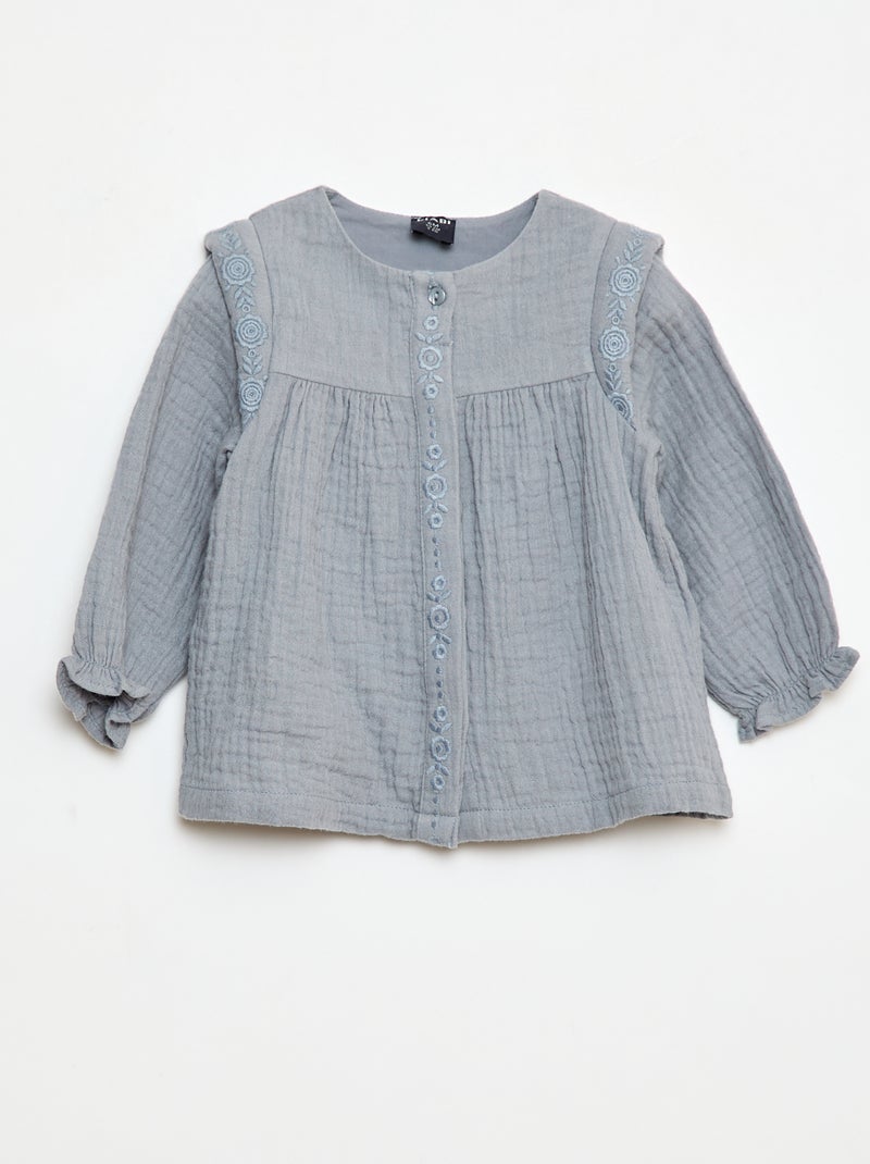 Blouse en gaze de coton Bleu - Kiabi