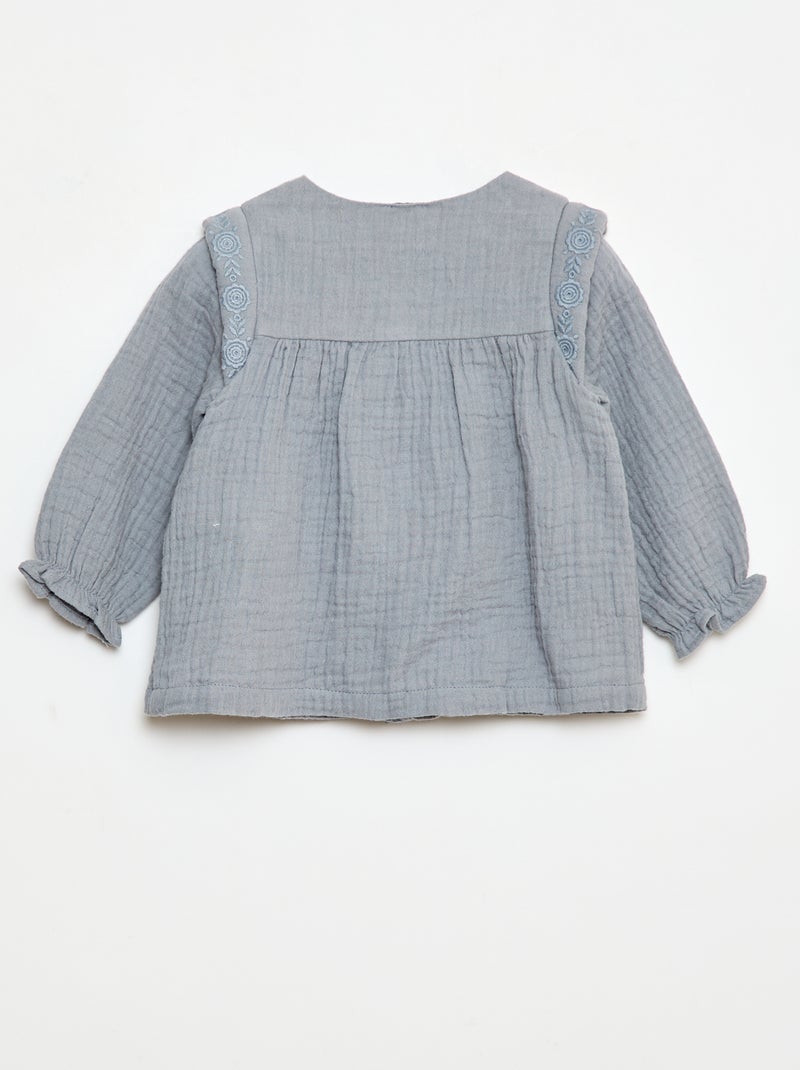 Blouse en gaze de coton Bleu - Kiabi