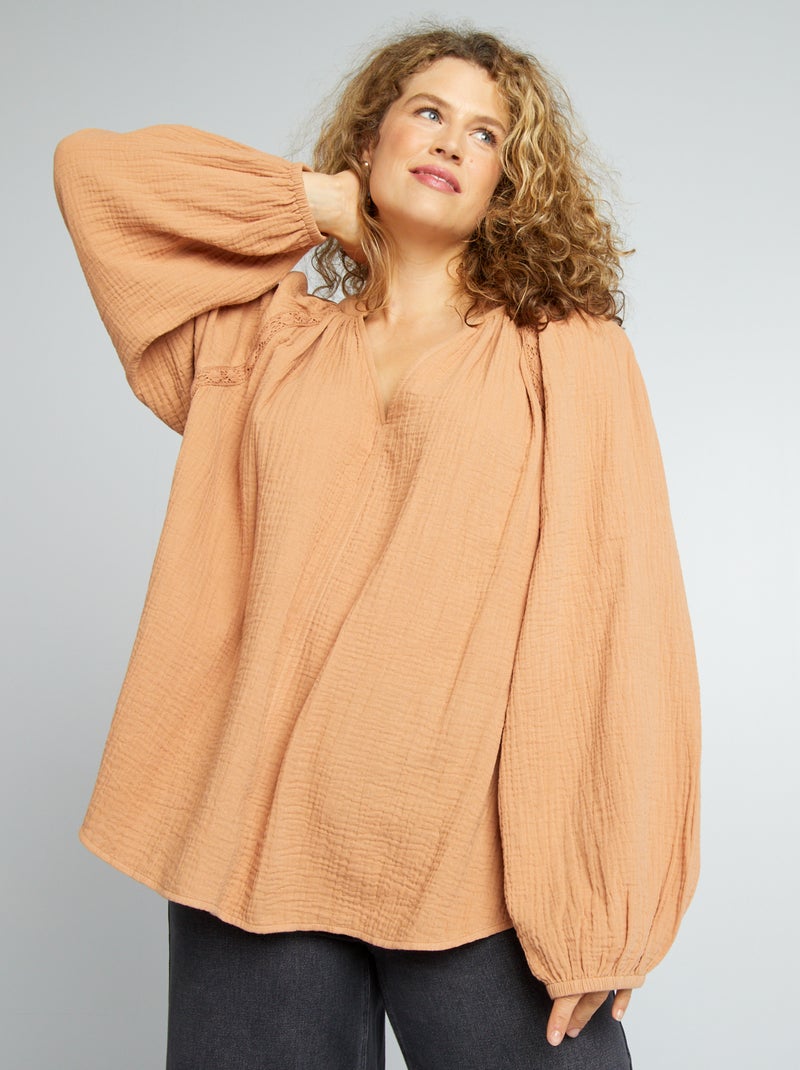 Blouse en gaze de coton Camel - Kiabi