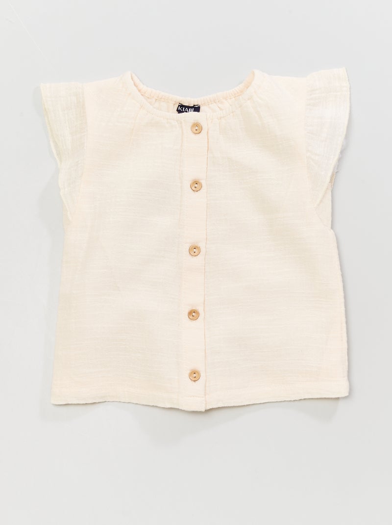 Blouse en gaze de coton écru - Kiabi