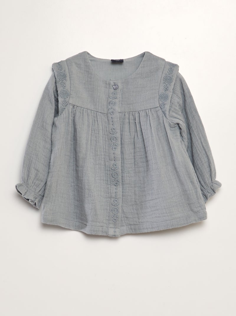 Blouse en gaze de coton Gris - Kiabi
