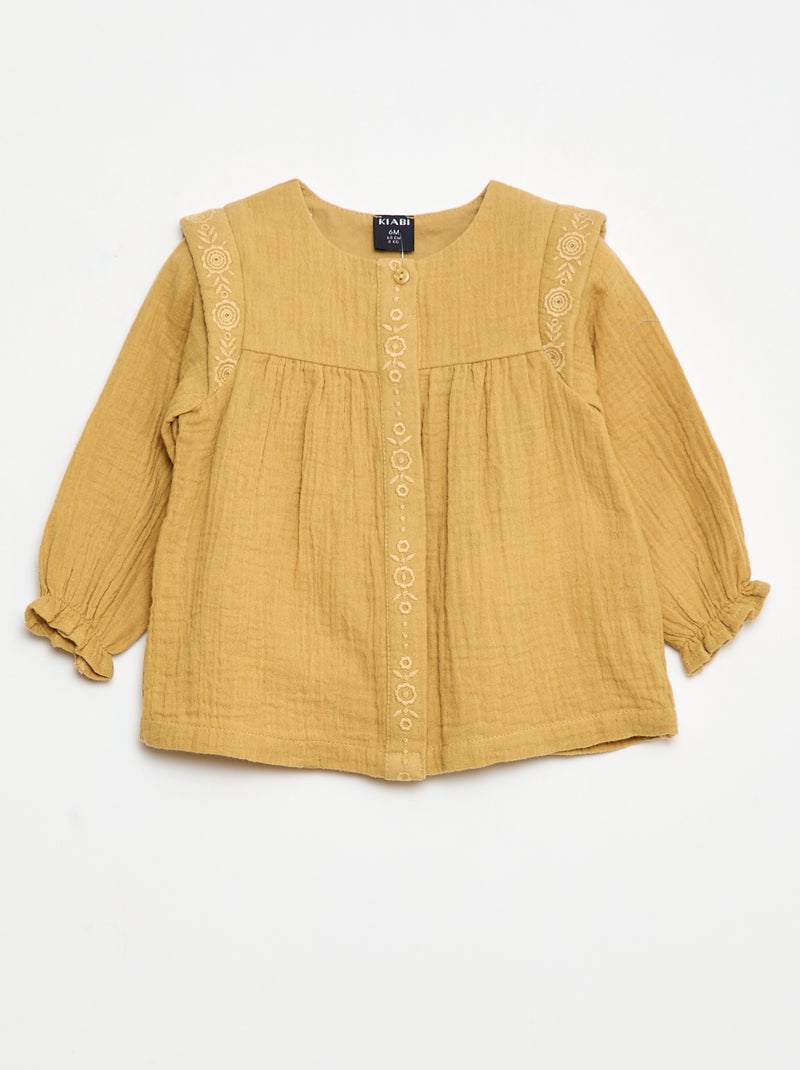 Blouse en gaze de coton Jaune - Kiabi