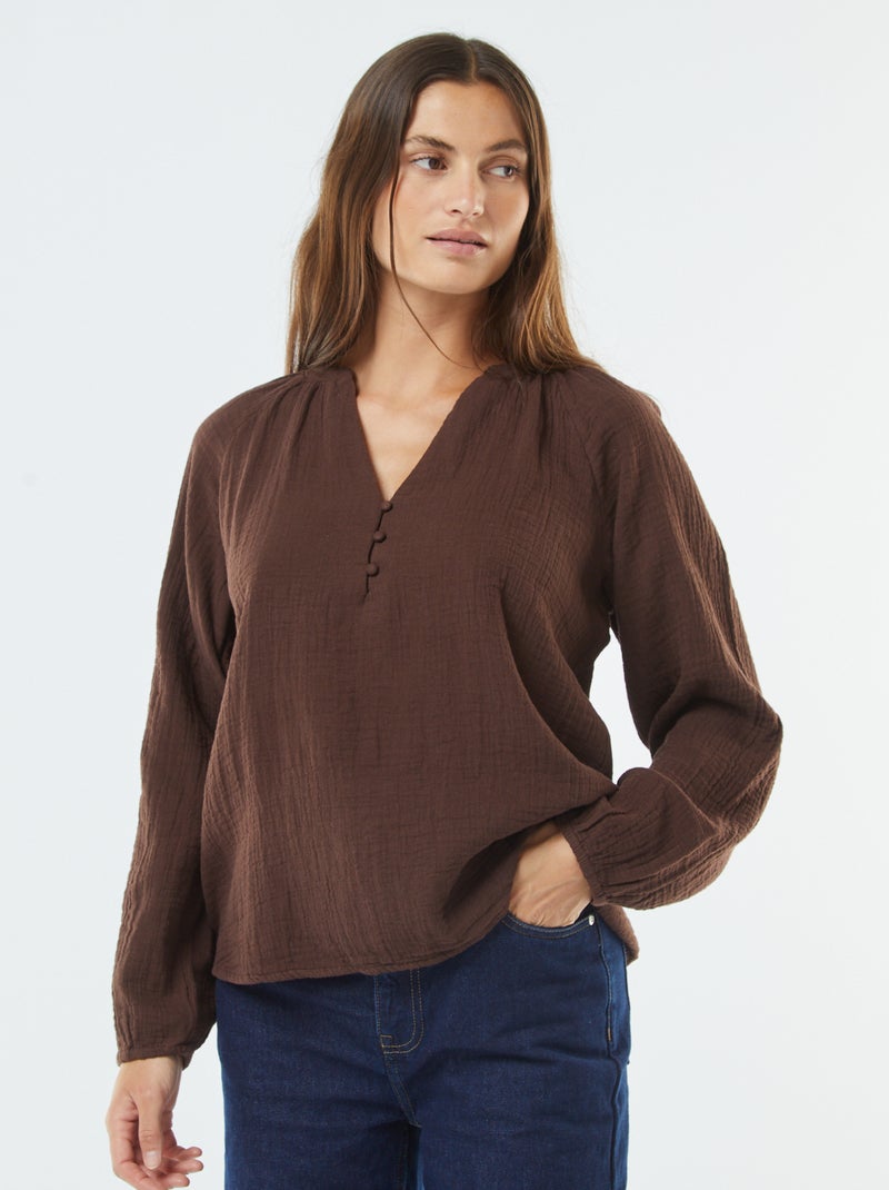 Blouse en gaze de coton Marron - Kiabi