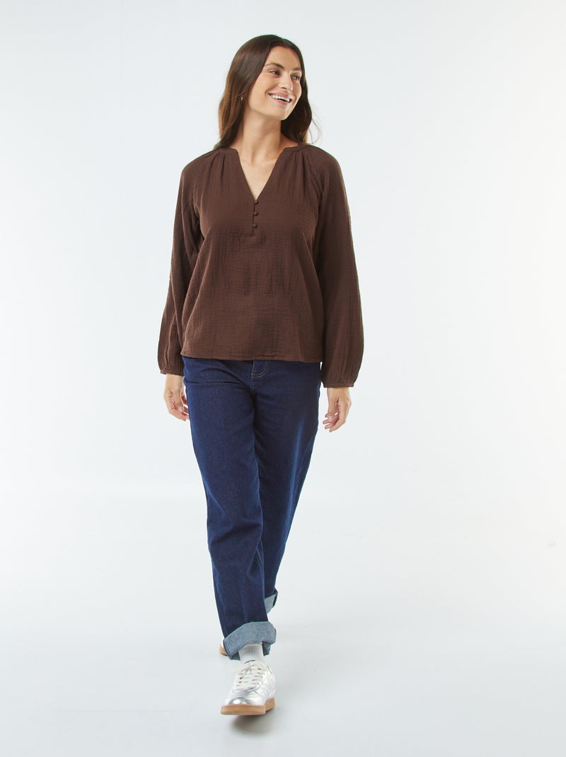 Blouse en gaze de coton Marron - Kiabi