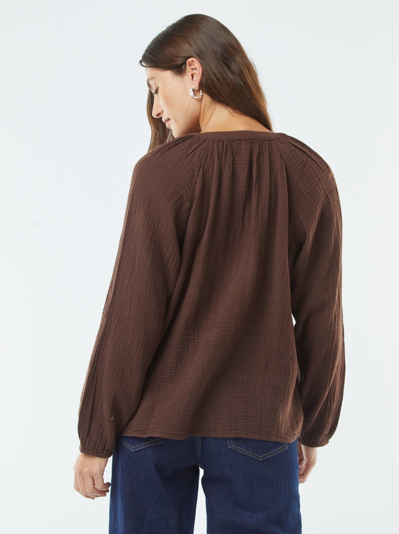 Blouse en gaze de coton Marron - Kiabi