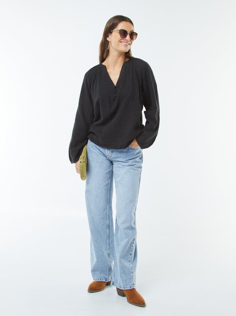 Blouse en gaze de coton Noir - Kiabi