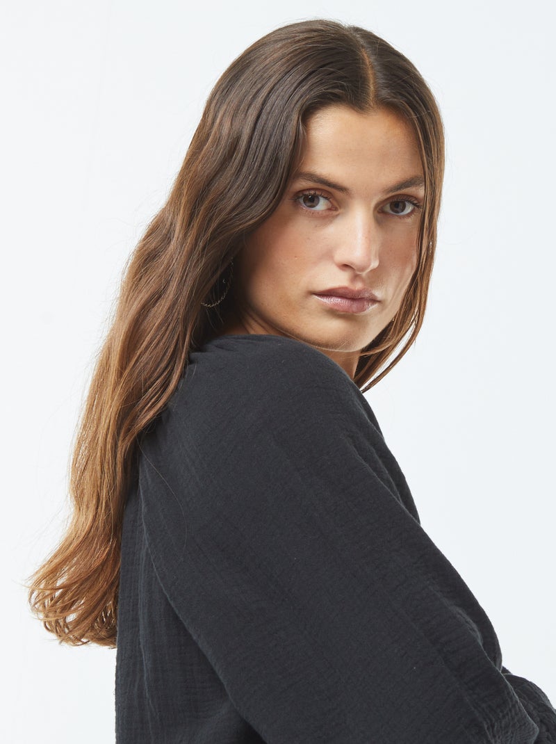 Blouse en gaze de coton Noir - Kiabi