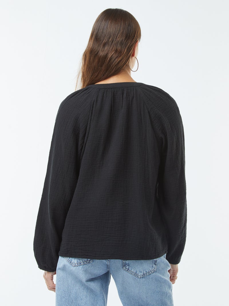 Blouse en gaze de coton Noir - Kiabi