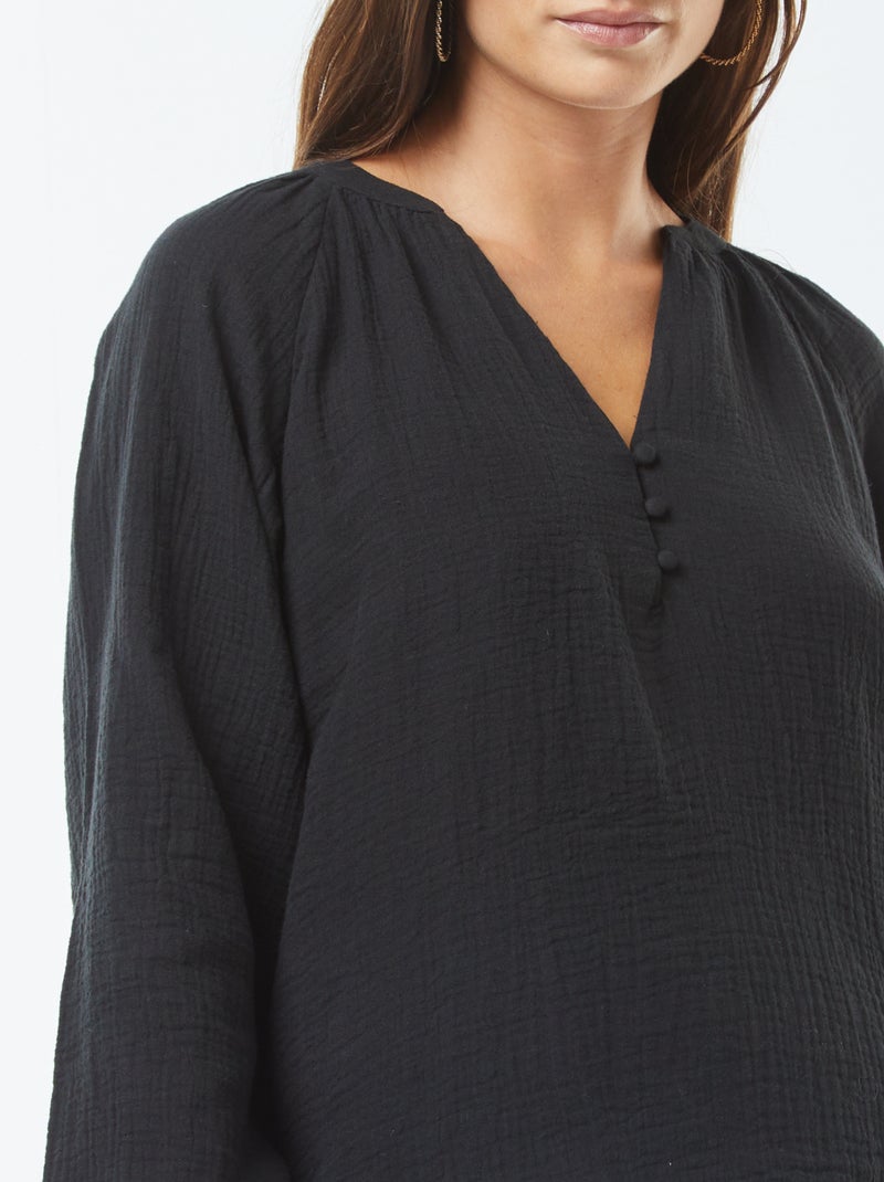 Blouse en gaze de coton Noir - Kiabi