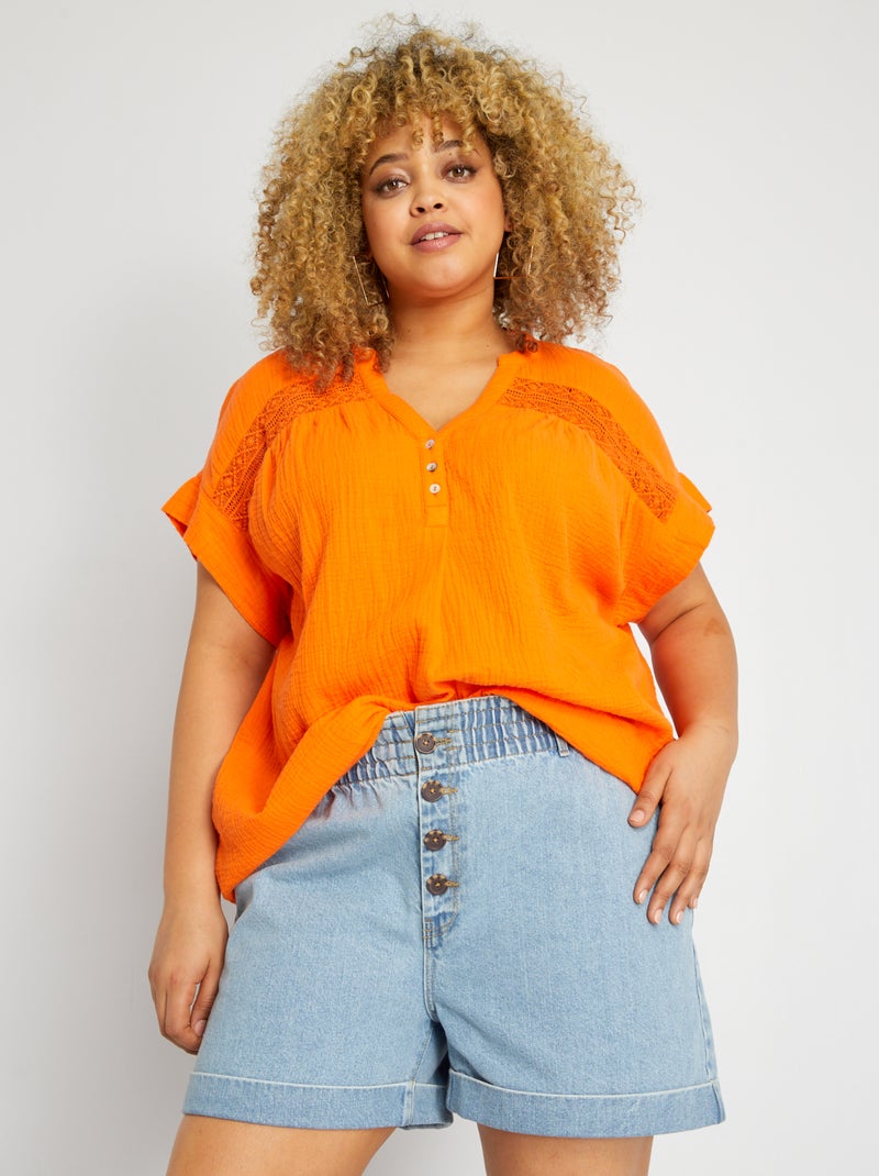 Blouse en gaze de coton orange - Kiabi