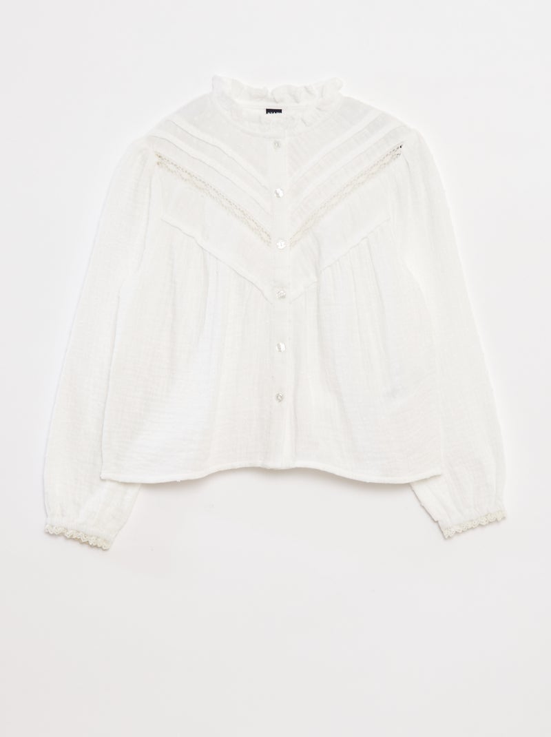 Blouse en gaze de coton plumetis Blanc - Kiabi