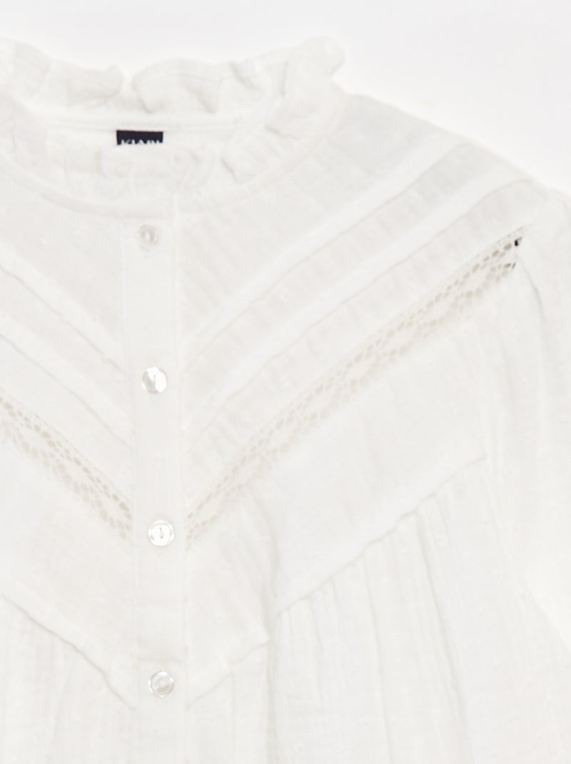 Blouse en gaze de coton plumetis Blanc - Kiabi
