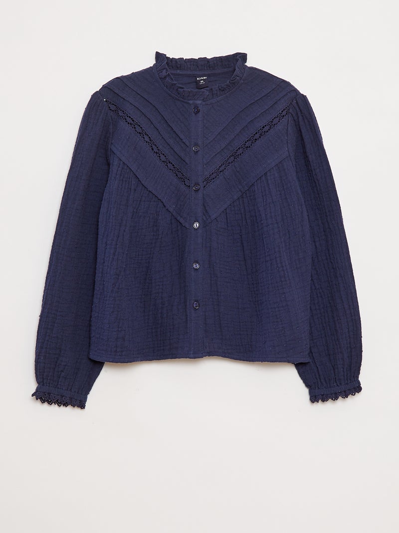 Blouse en gaze de coton plumetis Noir - Kiabi
