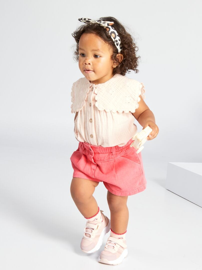 Blouse en gaze de coton Rose - Kiabi