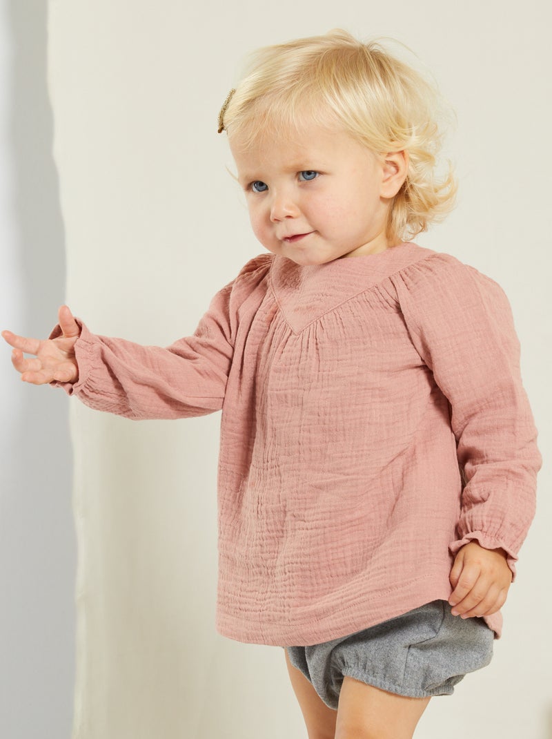 Blouse en gaze de coton Rose - Kiabi