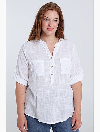 Blouse en gaze de coton unie PAPRIKA