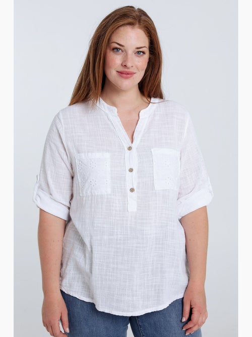 Blouse en gaze de coton unie PAPRIKA - Kiabi