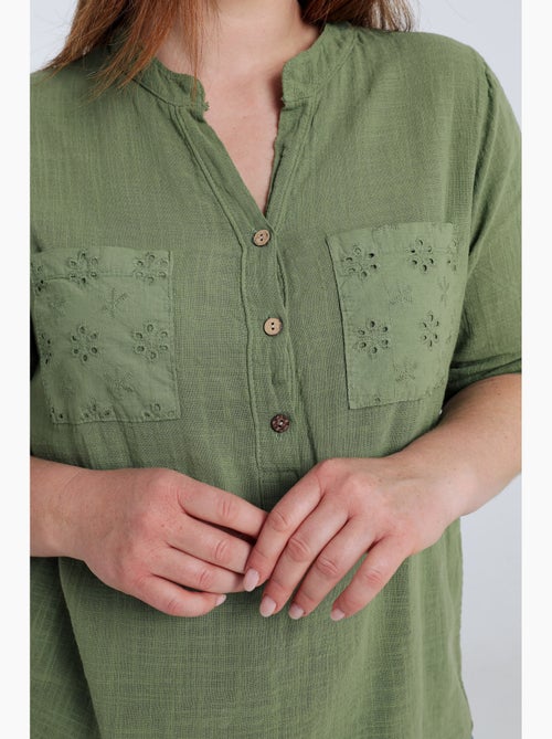 Blouse en gaze de coton unie PAPRIKA - Kiabi
