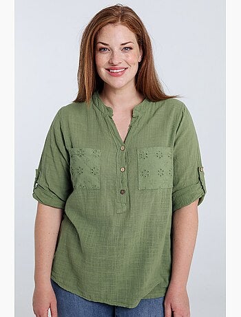 Blouse en gaze de coton unie PAPRIKA
