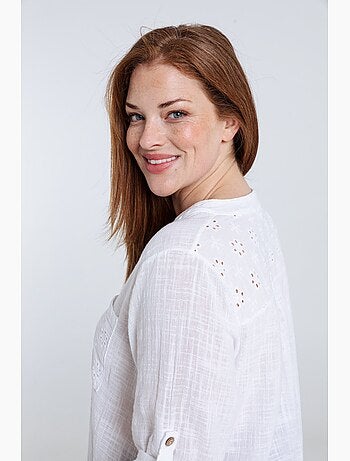 Blouse en gaze de coton unie PAPRIKA