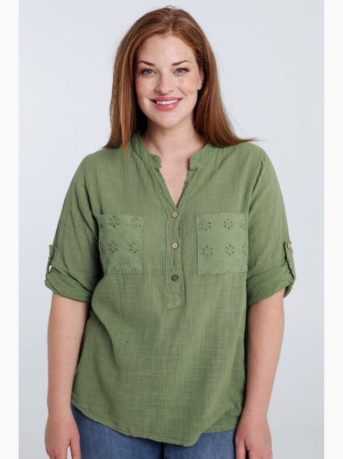Blouse en gaze de coton unie PAPRIKA - Kiabi