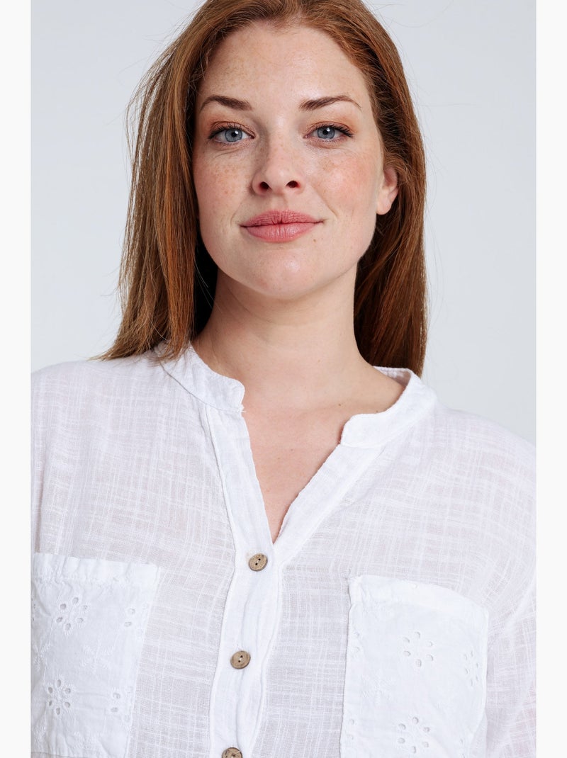 Blouse en gaze de coton unie PAPRIKA Vert olive - Kiabi