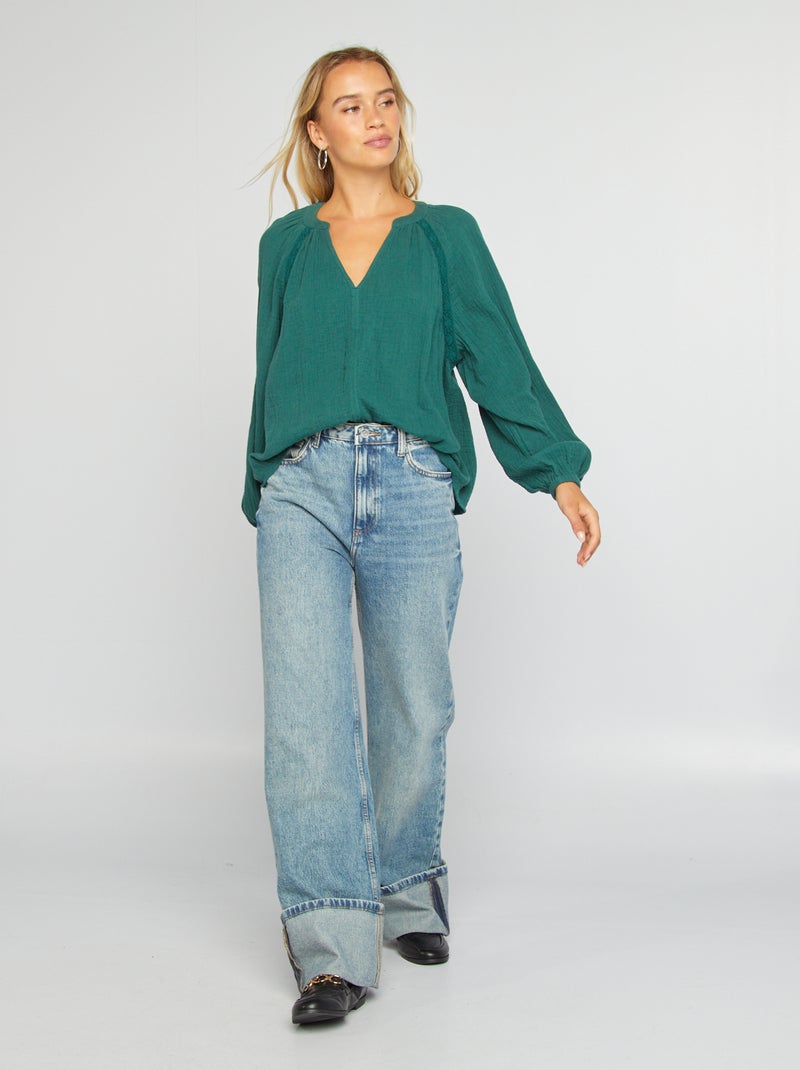 Blouse en gaze de coton Vert - Kiabi