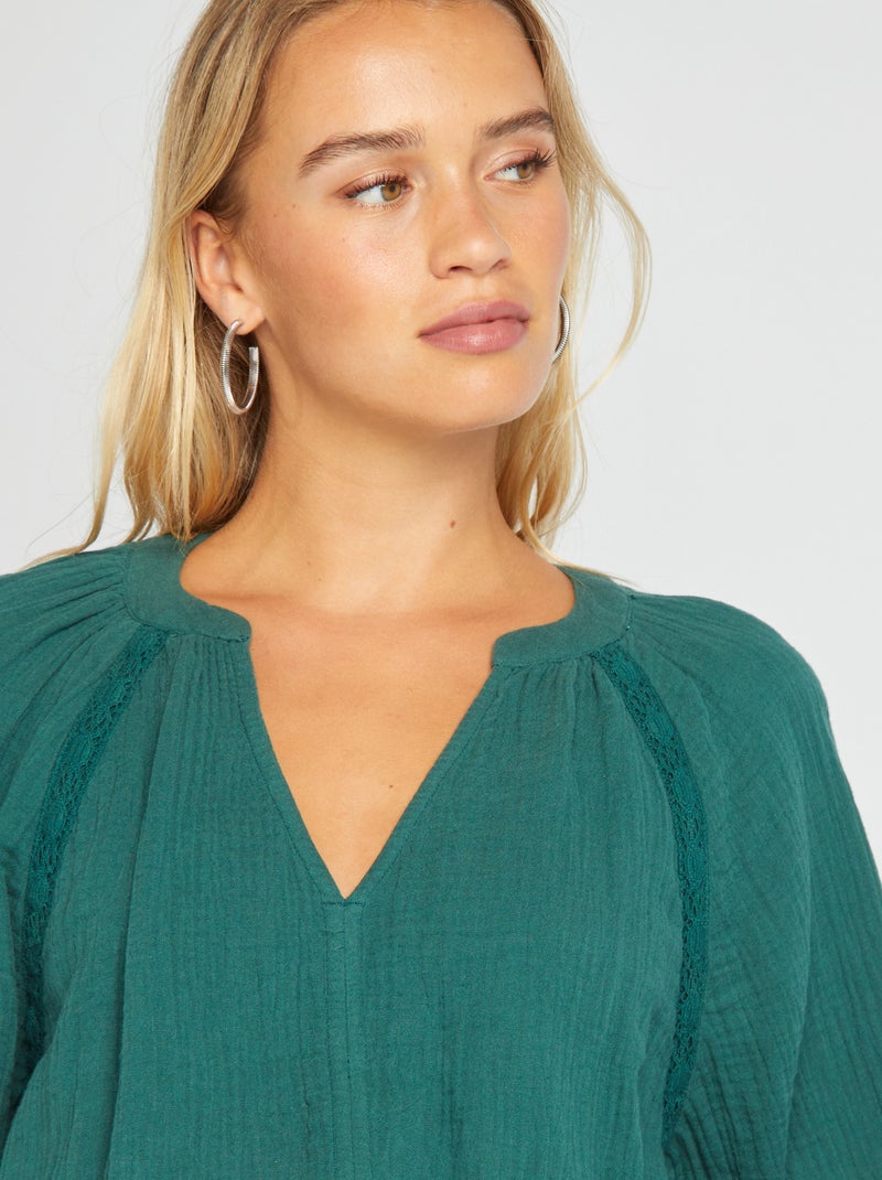 Blouse en gaze de coton Vert - Kiabi