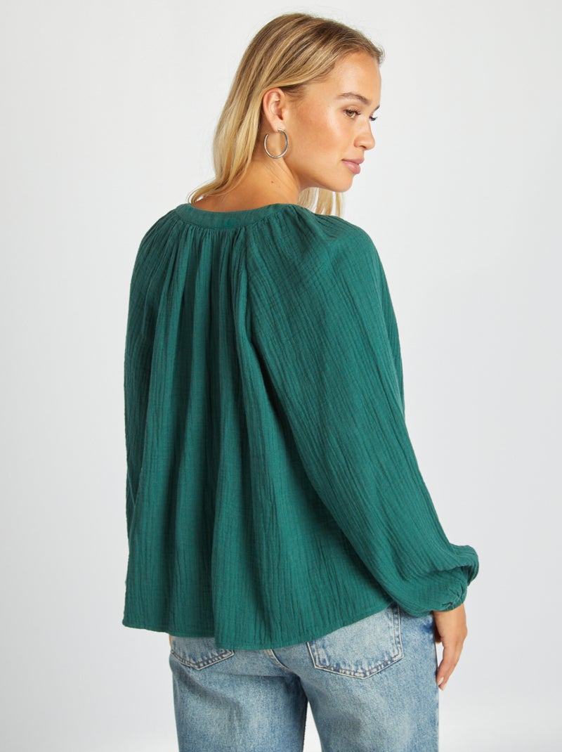 Blouse en gaze de coton Vert - Kiabi