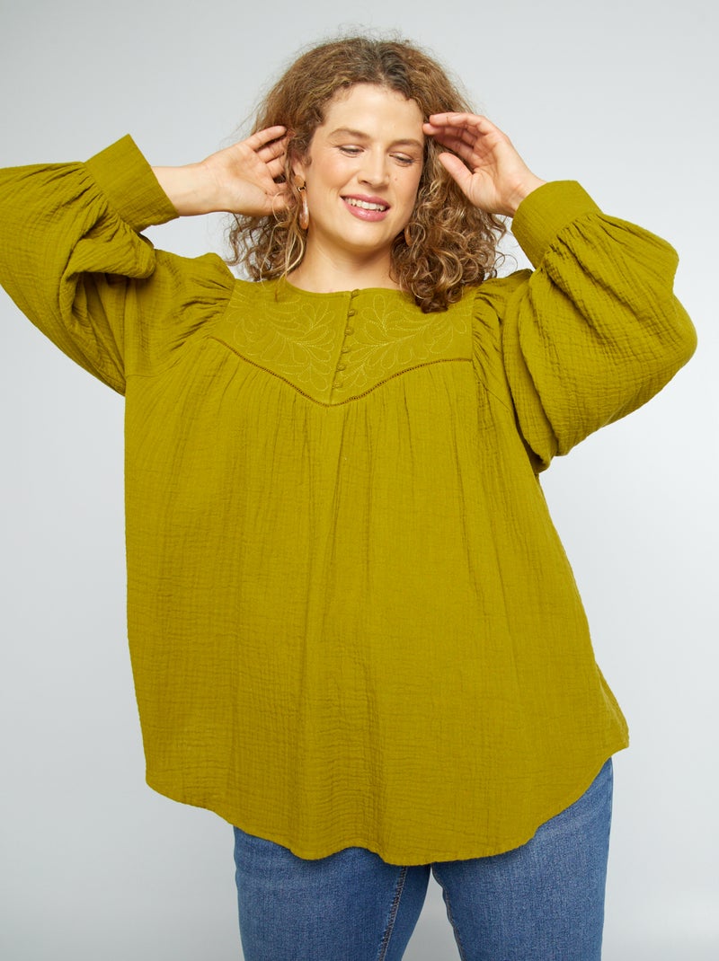 Blouse en gaze de coton Vert - Kiabi