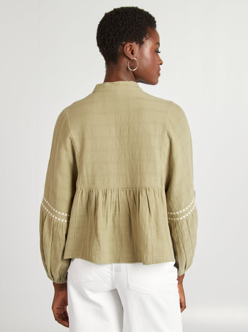 Blouse en gaze de coton Vert - Kiabi