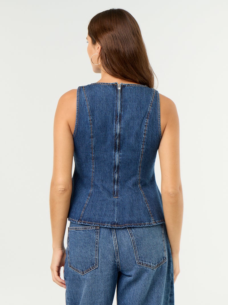Blouse en jean sans manches Bleu - Kiabi