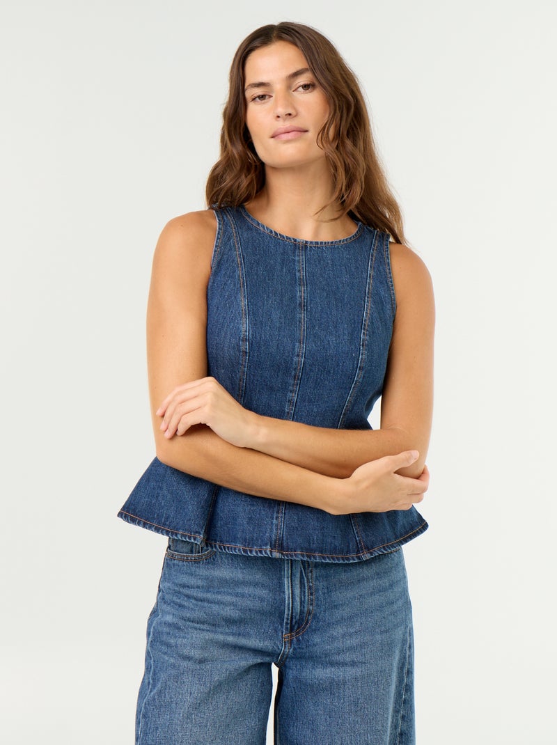 Blouse en jean sans manches Bleu - Kiabi