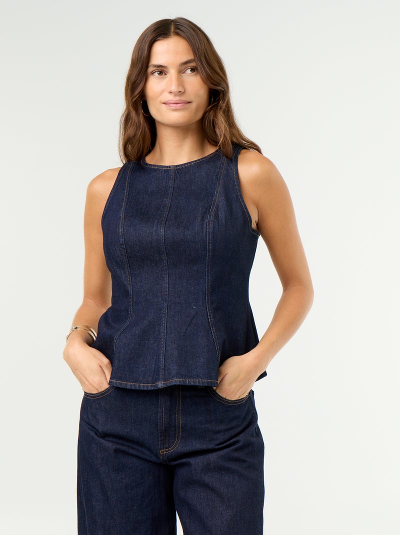 Blouse en jean sans manches Bleu - Kiabi