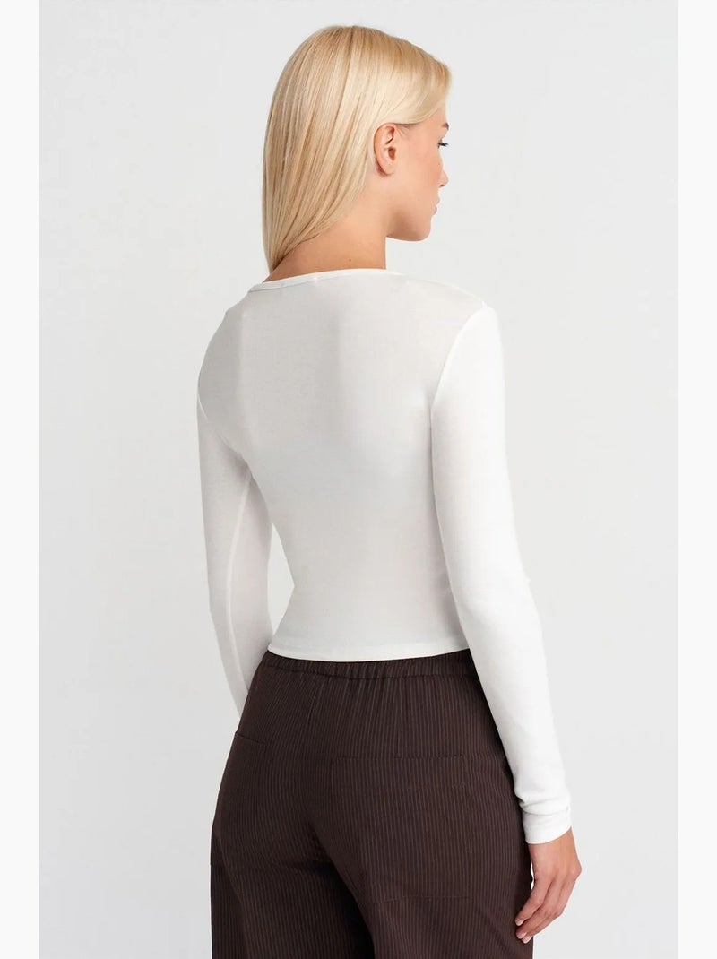 Blouse en jersey coupe ajustée à manches longues dilvin Ecru - Kiabi