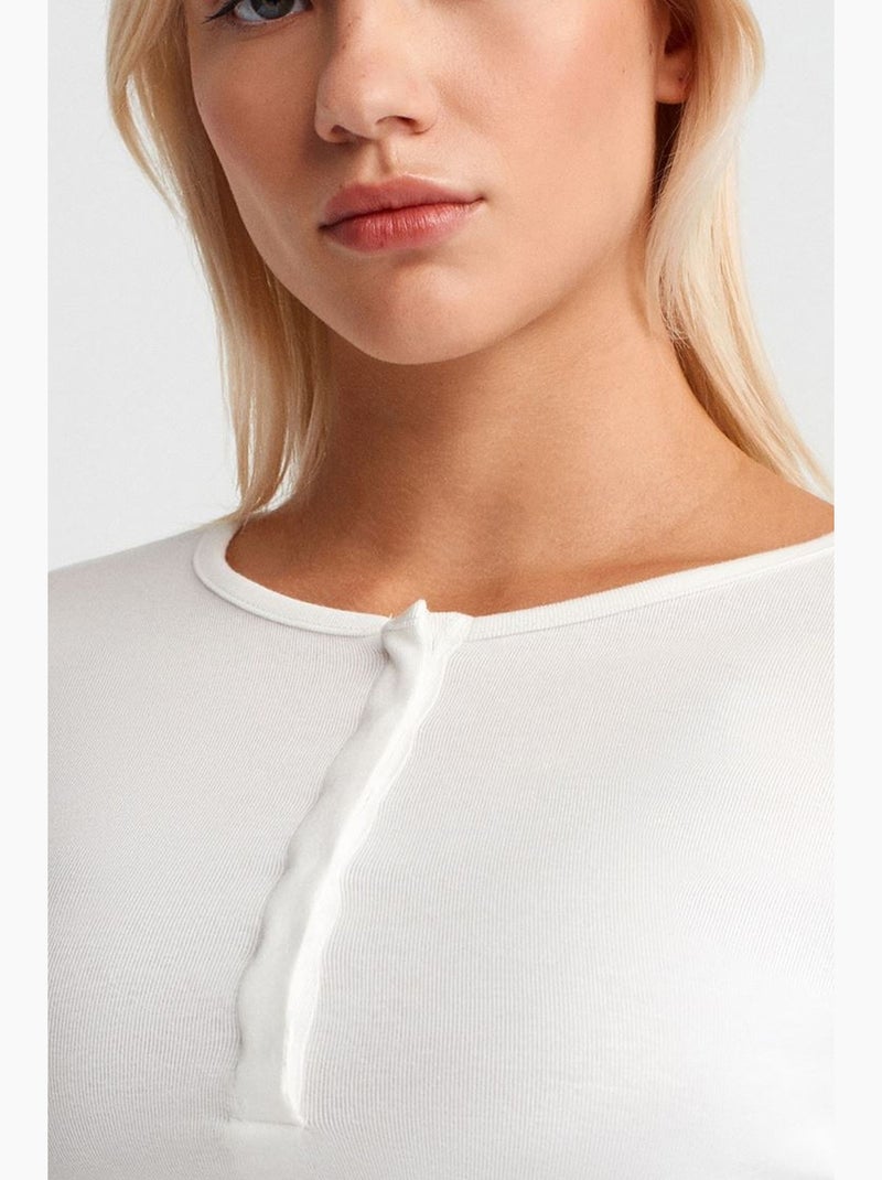 Blouse en jersey coupe ajustée à manches longues dilvin Ecru - Kiabi