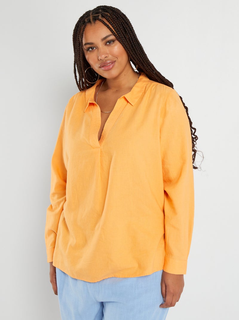 Blouse en lin encolure V Orange - Kiabi
