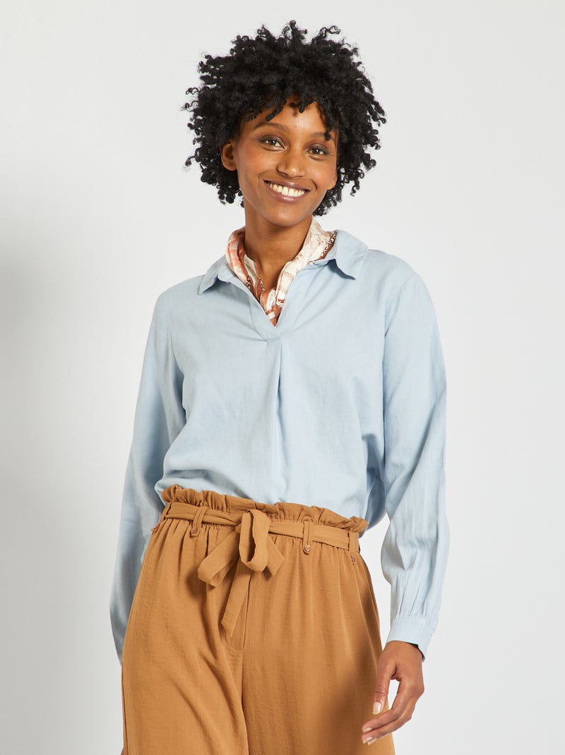 Blouse en lin fluide bleu gris - Kiabi