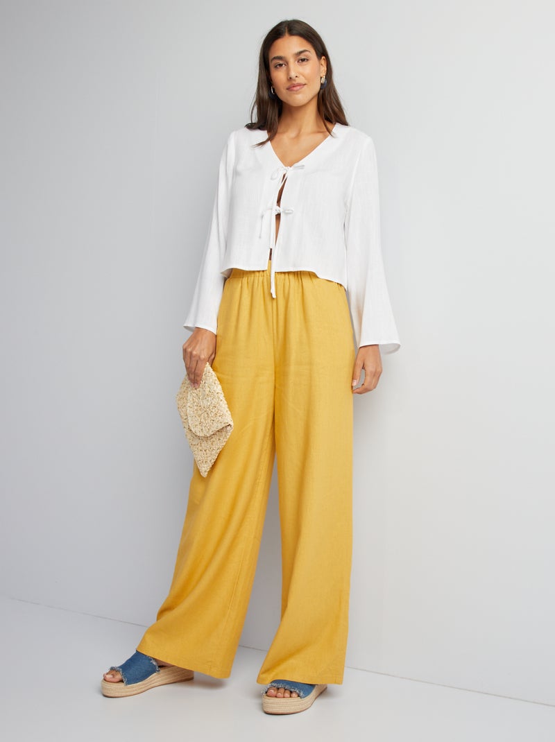 Blouse en lin mélangée nouée devant Blanc - Kiabi