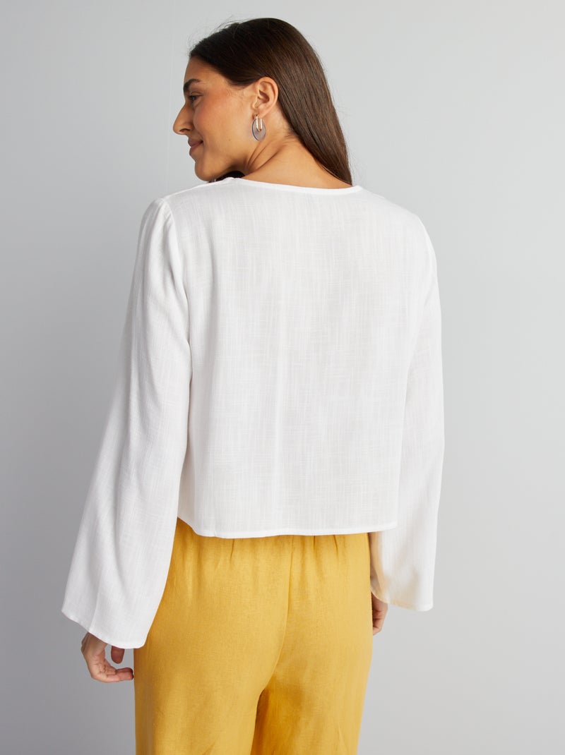 Blouse en lin mélangée nouée devant Blanc - Kiabi