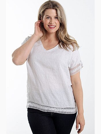 Blouse en lin unie détail sequins PAPRIKA