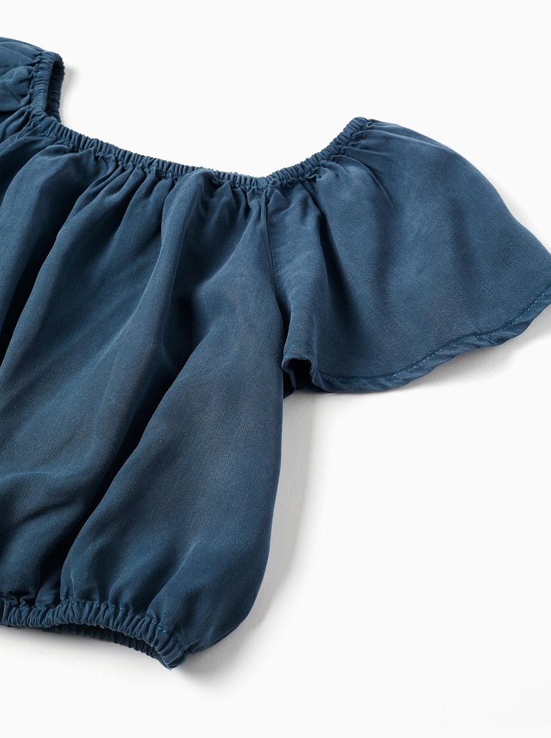 Blouse en lyocell avec col et taille élastiques Bleu foncé - Kiabi
