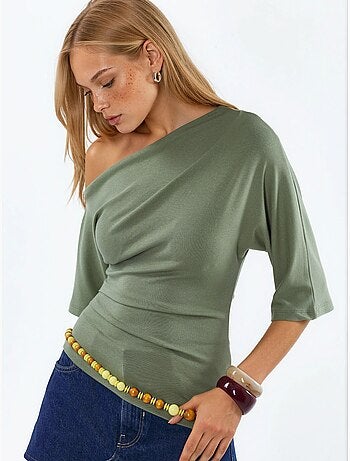 Blouse en maille à manches courtes et encolure bateau pour femme busem