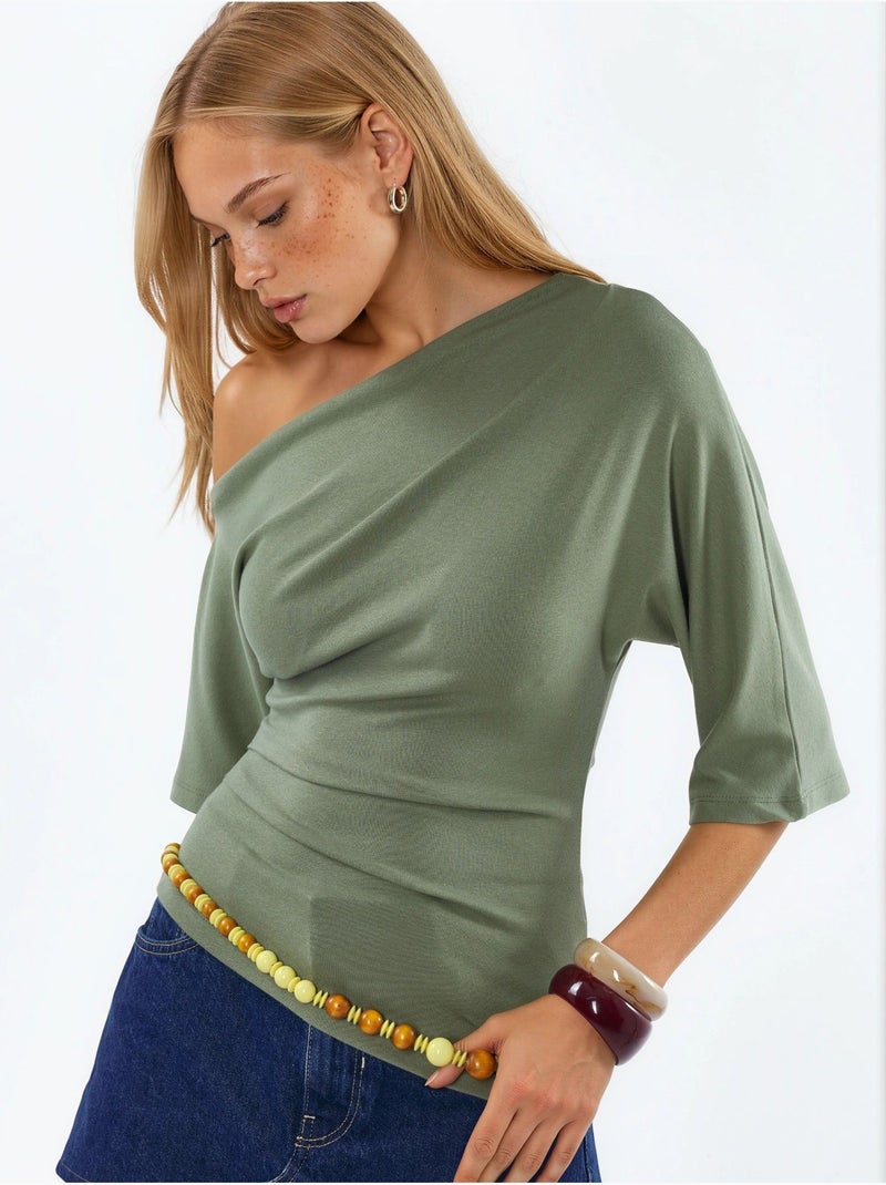 Blouse en maille à manches courtes et encolure bateau pour femme busem Vert - Kiabi