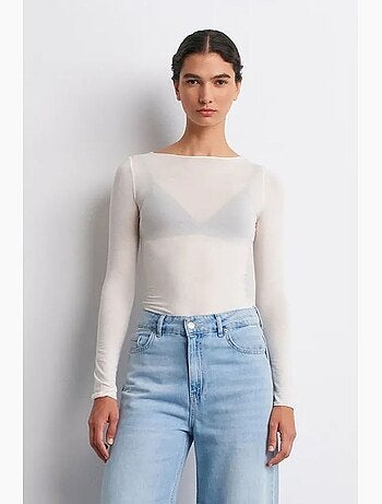 Blouse en maille ajustée à col bateau et manches longues dilvin