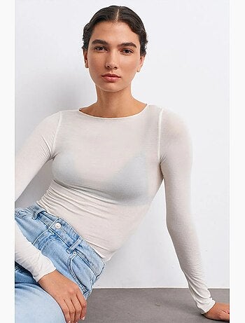 Blouse en maille ajustée à col bateau et manches longues dilvin