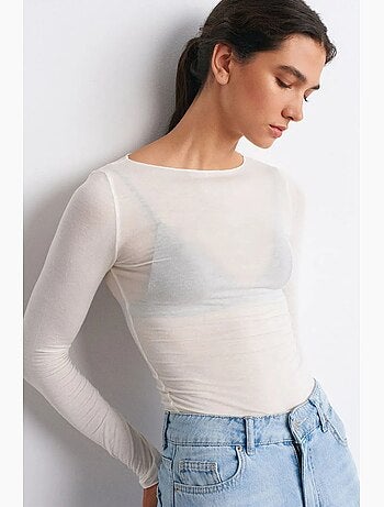 Blouse en maille ajustée à col bateau et manches longues dilvin